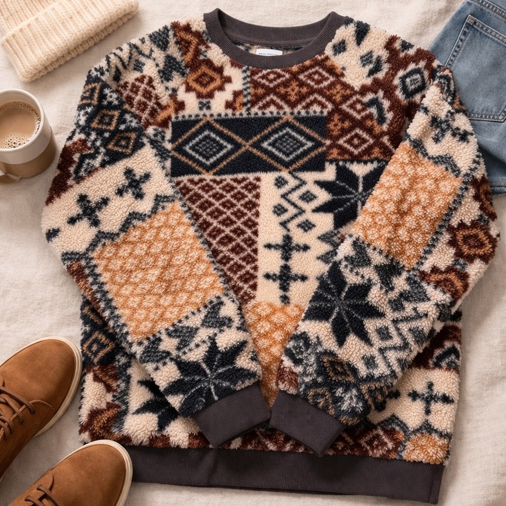 Urban Outfitters Patchwork Sherpa Southwestern Fleece Sweatshirt Medium